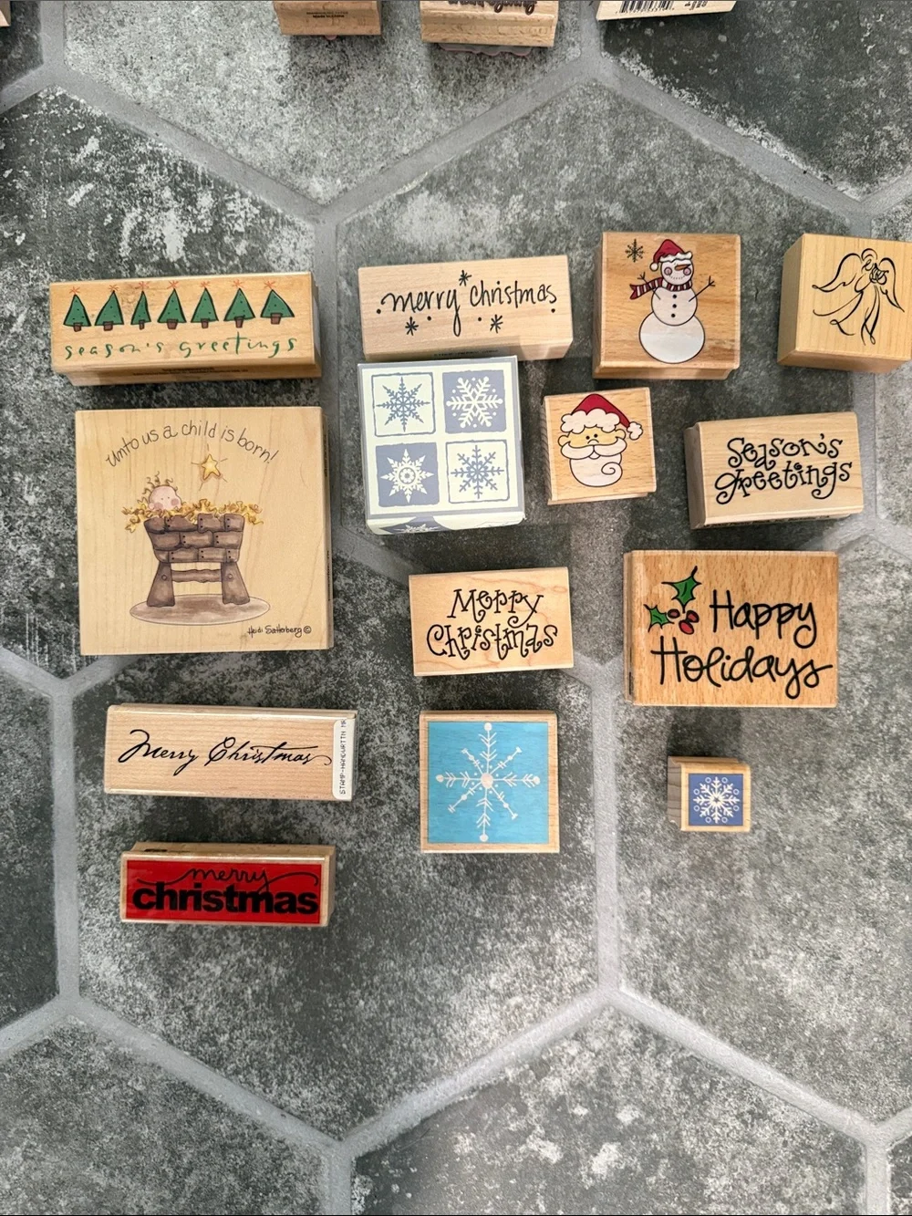 Giant Lot of 43 Mixed Holiday Wooden Rubber Stamps - Assorted Seasonal Designs